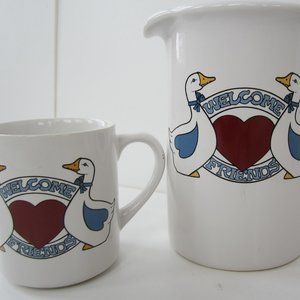 Himark Ganderville Collection Vintage Geese Country Ceramic Pitcher & mug Heart